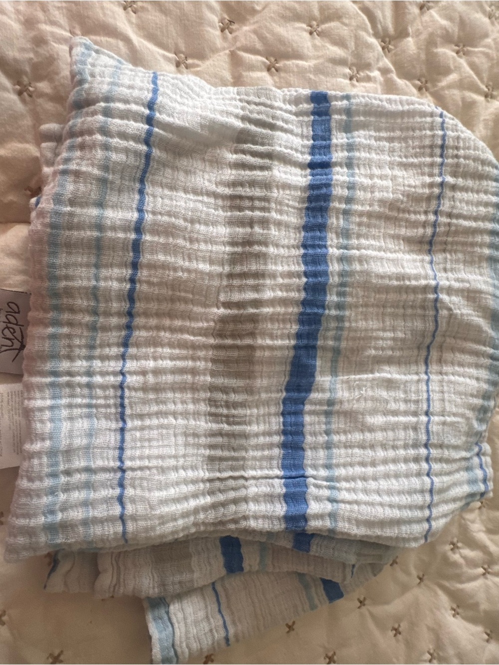 Soft White and Blue Striped Muslin Throw Blanket